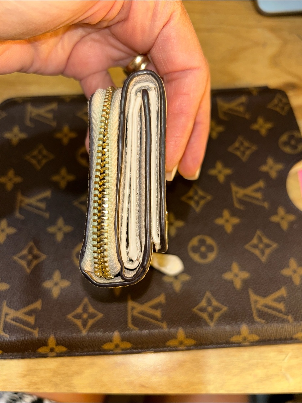 Coach Compact Pebbled Leather Wallet in Cream and Tan - Picture 11 of 11